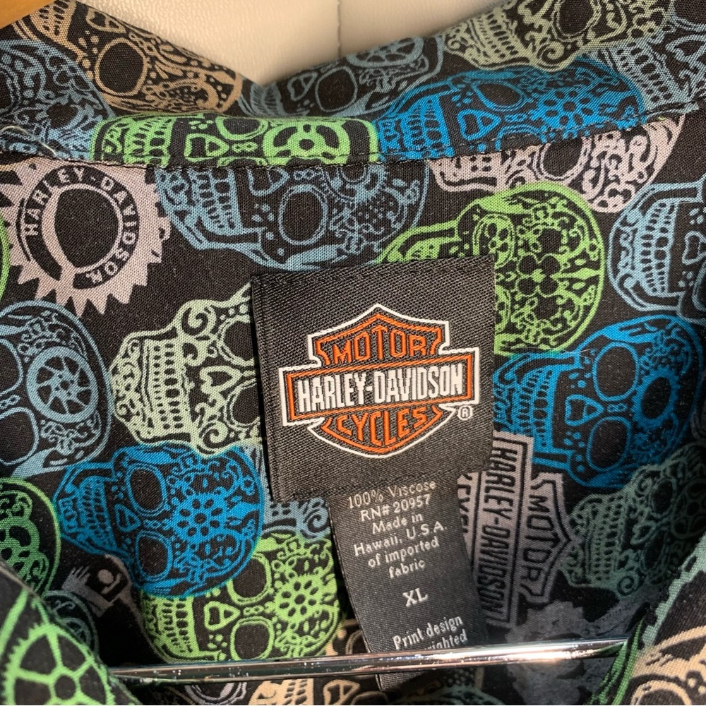 Harley-Davidson Multicolor Skull Pattern Men's Sh… - image 3